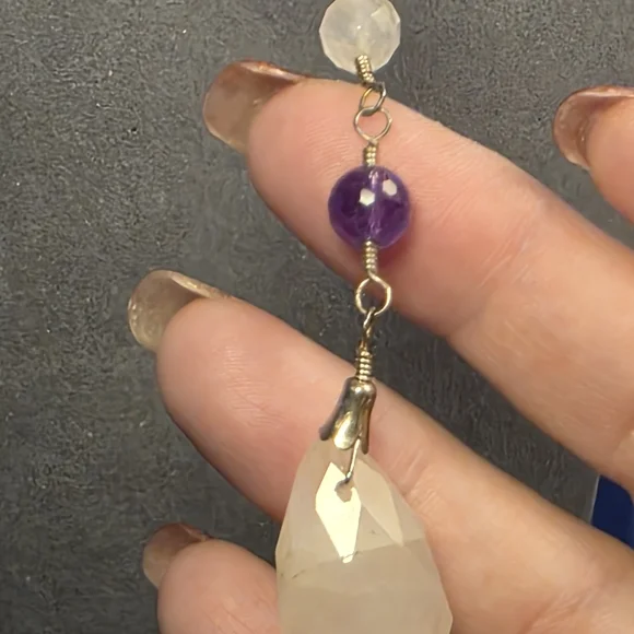 Vintage Sterling Silver Gemstone Pendant Necklace with Quartz Crystal 271 - Picture 8 of 10